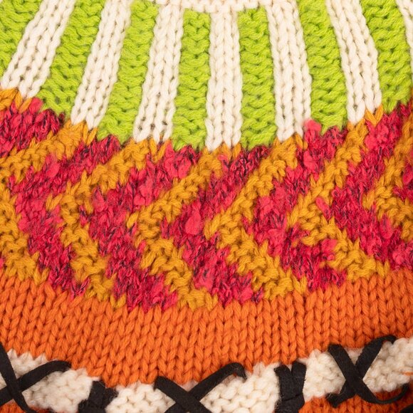 NOVO Vintage 1980s Hand Knit Wool Sweater Med Bold Neon Geometric Pattern - Picture 5 of 9